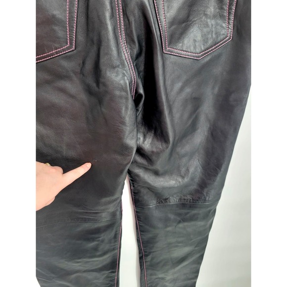 Hudson 12 Lamb Leather Pink Stitching Straight Leg Pants Baggy High Rise - Picture 5 of 16